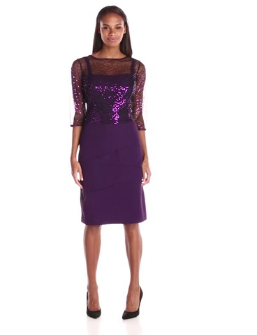 Price:$64.05    Le Bos Women's Sequin Top Crepe Skirt Tiered Dress  Clothing
