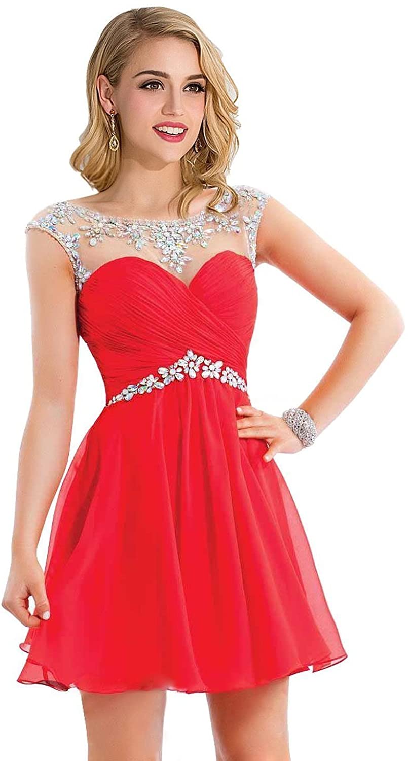Price:$0.00 Babyonline Short Chiffon Prom Homecoming Dress Crystal Beading for Girls and Women at Amazon Women’s Clothing store