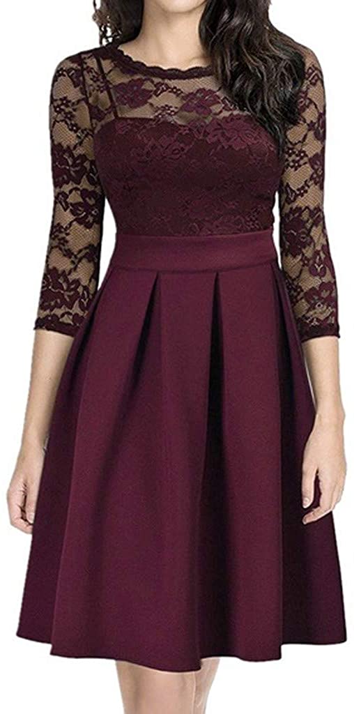 Price:$7.69    VEZAD Women's Floral Lace Dress Vintage Princess Neckline Party Aline Swing Dress  Clothing