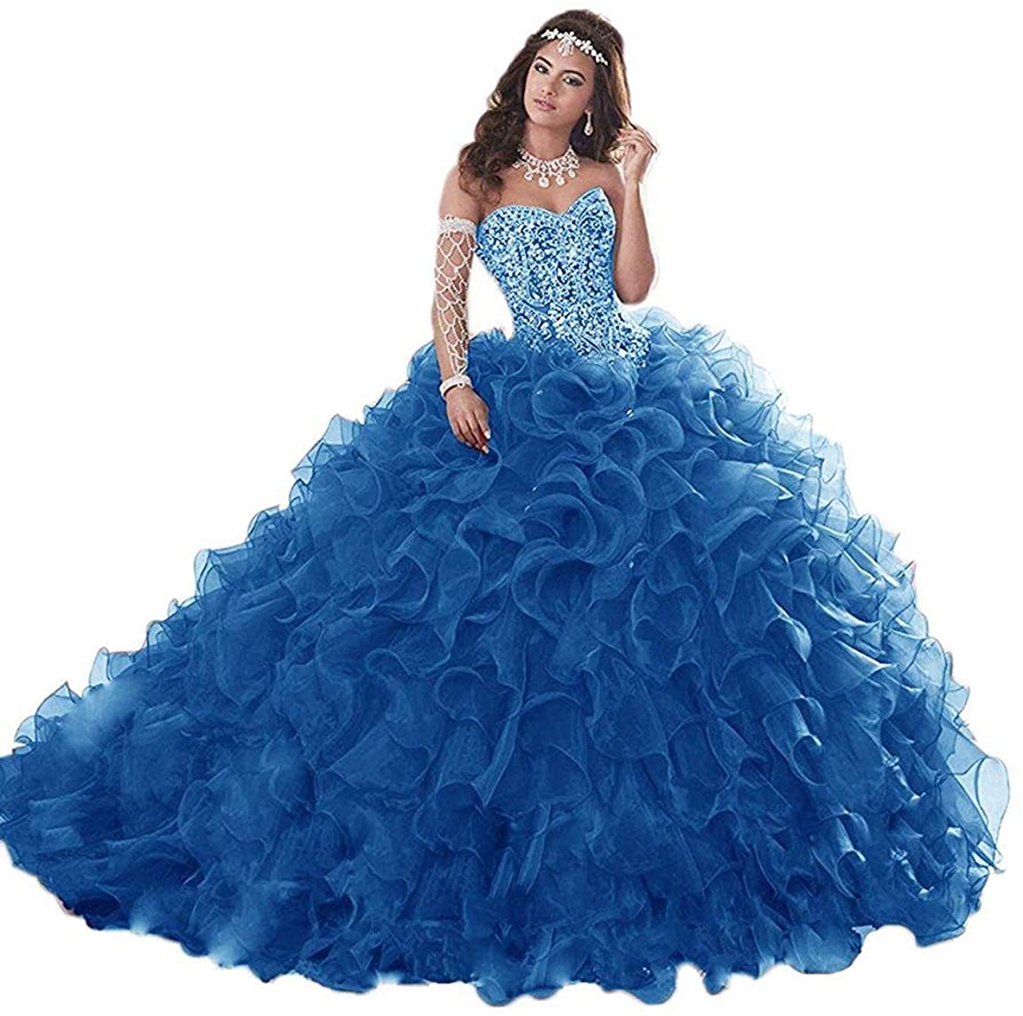 Price:$118.00    Unions Women's Heavy Organza Ruffle Dress For Sweet 16 Prom Ball Gowns  Clothing