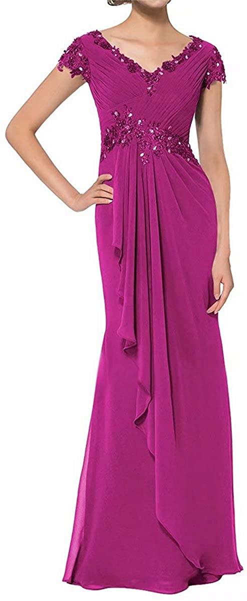 Price:$79.99 SUMNUS Chiffon A Line V Neck Cap Sleeve Beads Crystals Plus Size Mother of The Bride Dress at Amazon Women’s Clothing store