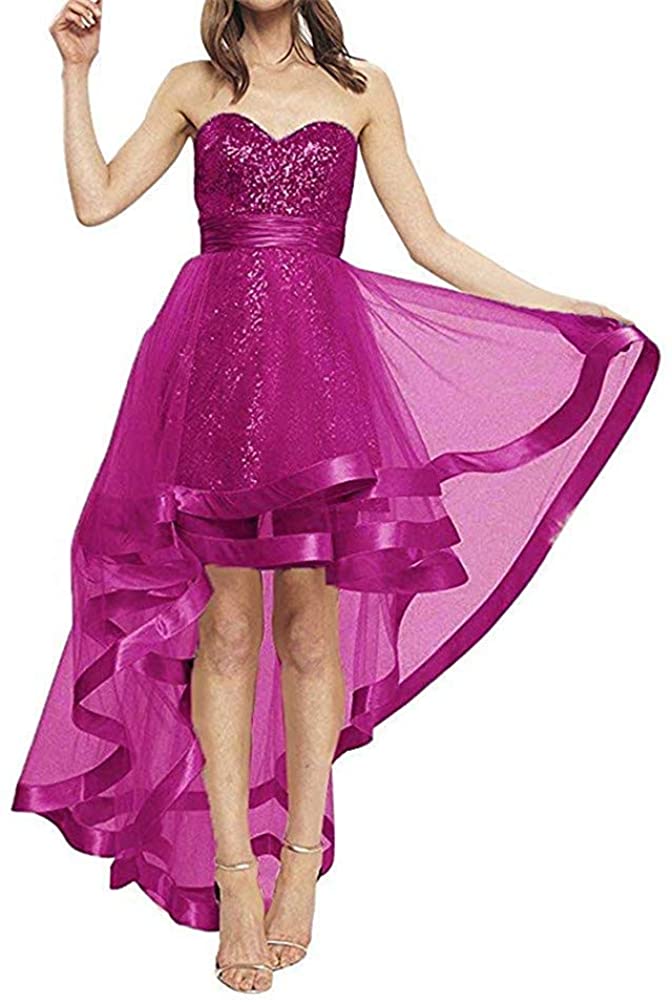 Price:$74.88 Sequins Homecoming Dresses High Low Bridesmaid Dress A-Line Prom Gowns for Women at Amazon Women’s Clothing store