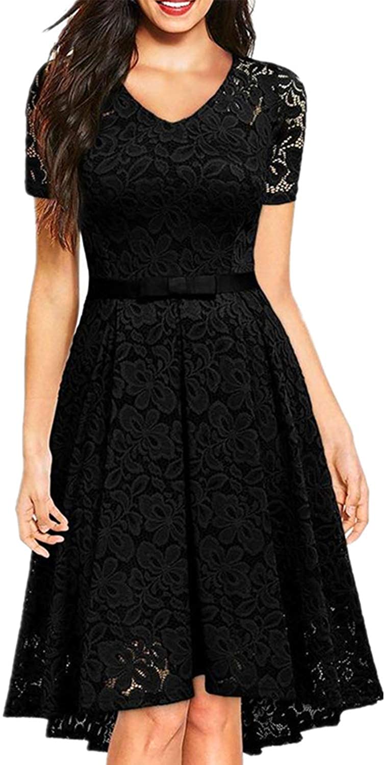 Price:$21.90 Little Hunter Women's Full Lace Contrast Flare Sleeve Elegant Sexy Dress at Amazon Women’s Clothing store