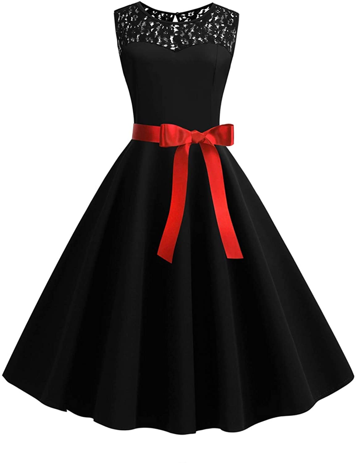 Price:$20.99 futurino Women's 50s Vintage Audrey Dress Rockabilly Lace Cocktail Party Swing Dress at Amazon Women’s Clothing store