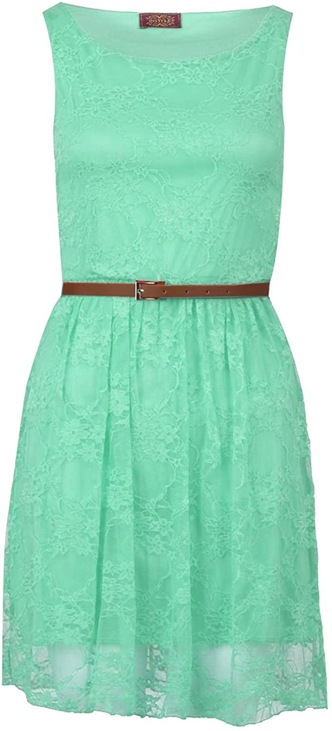 Price:$8.02    Forever Womens Sleeveless Floral Lace Belted Skater Dress  Clothing