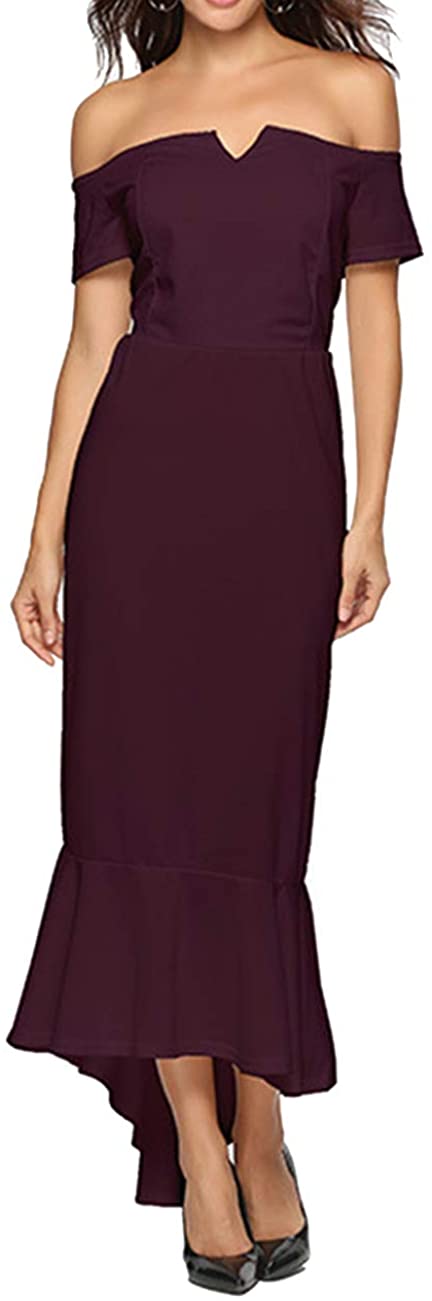 Price:$12.99 Women Off Shoulder Dress High Slit Evening Party Cocktail Dress at Amazon Women’s Clothing store