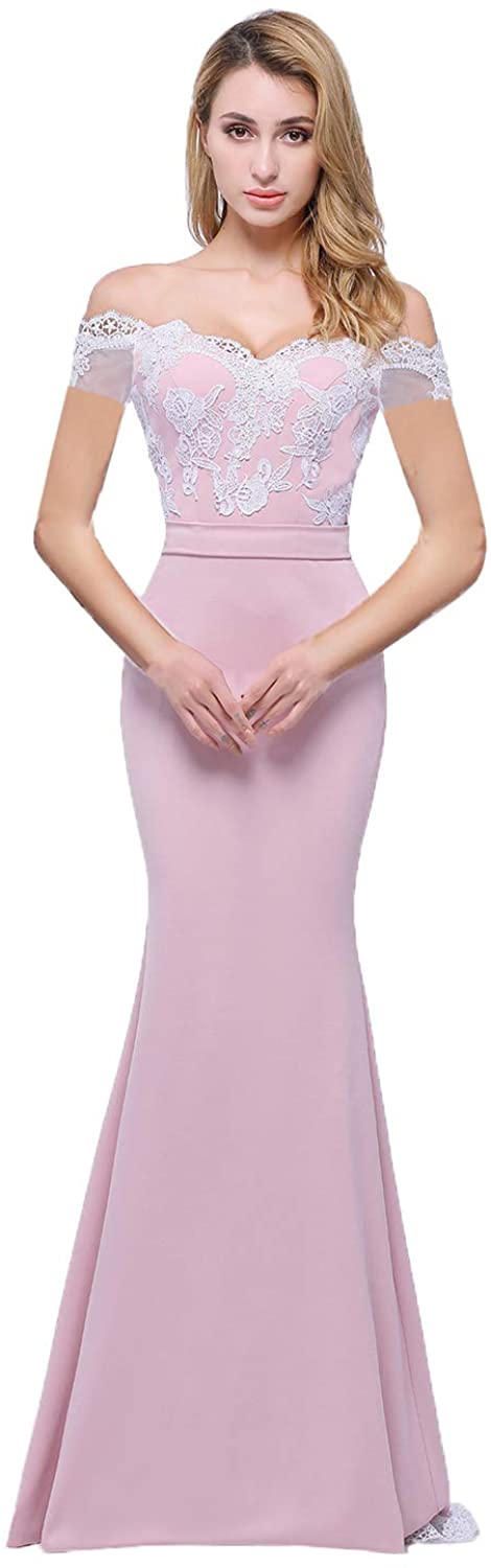 Price:$89.00 honey qiao Off The Shoulder Mermaid Bridesmaid Dresses Long Lace Prom Party Gowns at Amazon Women’s Clothing store