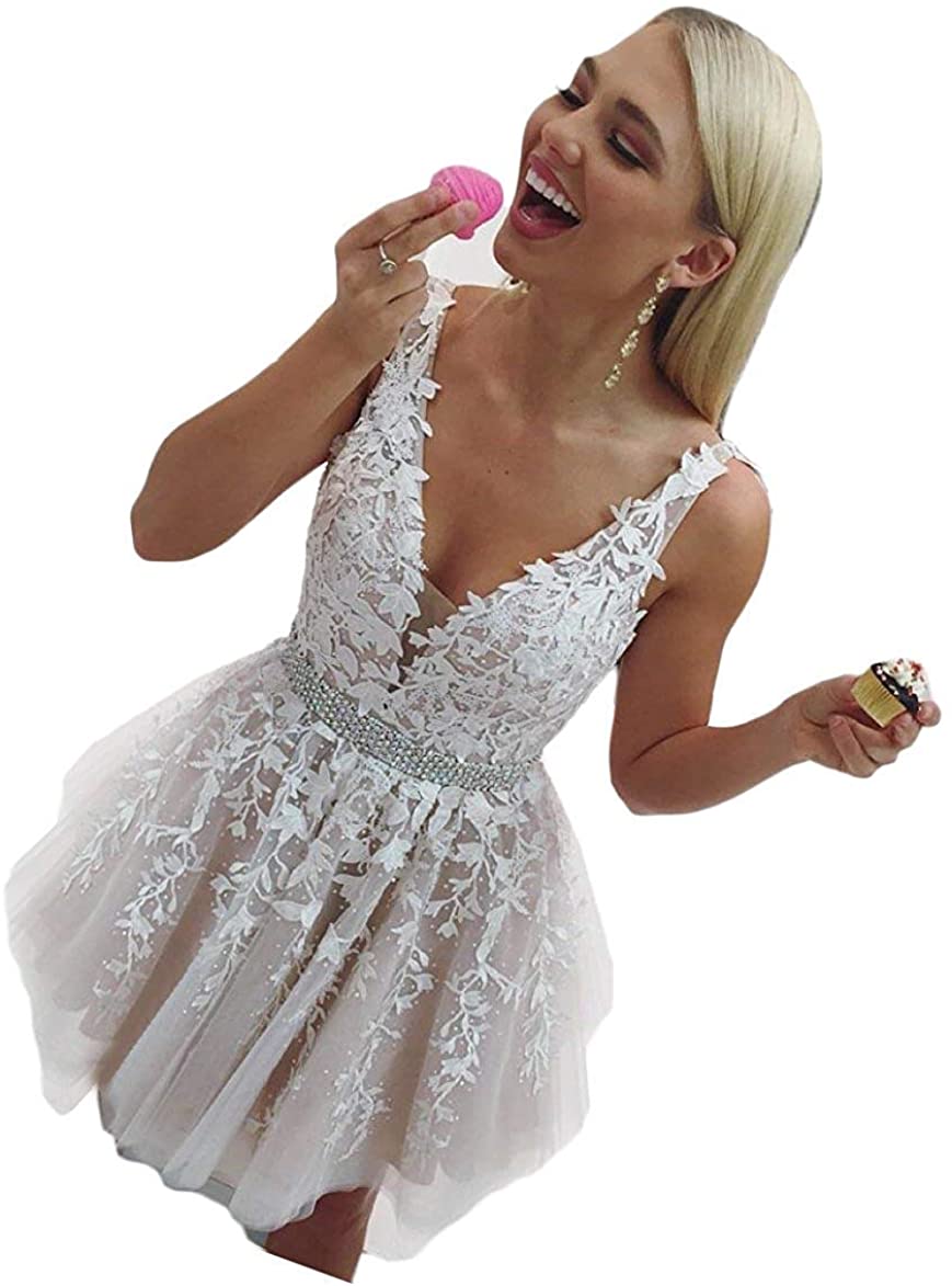 Price:$0.00    Martha Lia A-Line Vneck Short Homecoming Dress Beading Applique Prom Party Gown  Clothing