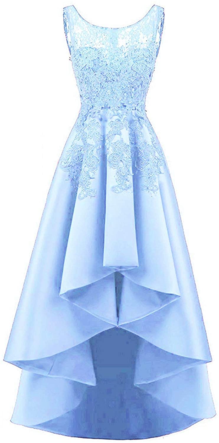 Price:$54.90    HelloLadyBridal Women's Hi-Lo Lace S Prom Dresses Satin Evening Party Gowns  Clothing