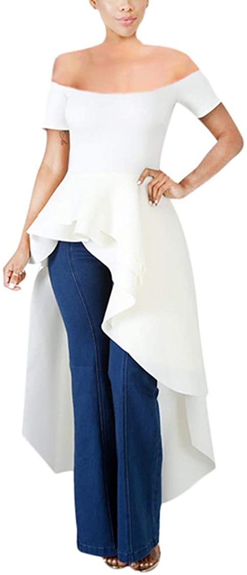 Price:$29.99 Womens High Low Cocktail Dresses Ruffle Long Sleeve Asymmetrical Bodycon Tunic Peplum Tops at Amazon Women’s Clothing store