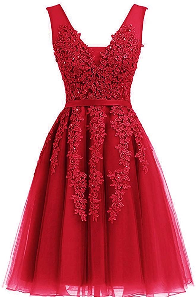 Price:$69.99    Annadress Women's Sleeveless Homecoming Dresses Short Net Bridesmaid Dresses Appliques Evening Cocktail Gowns (6, Burgundy)  Clothing