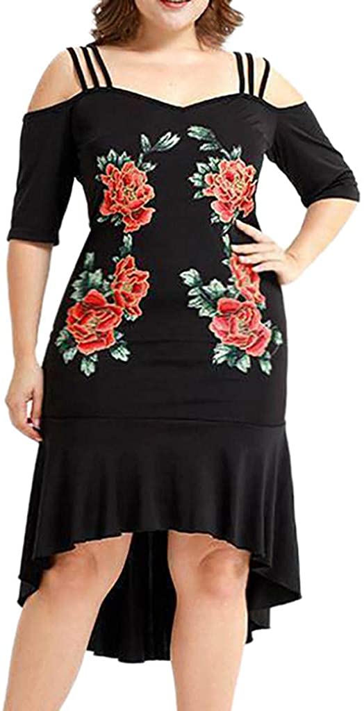 Price:$10.09    VEZAD Women Fishtail Hip Dress, Plus Size Cold Shoulder Camis Appliques Bodycon Cocktail Dresses  Clothing