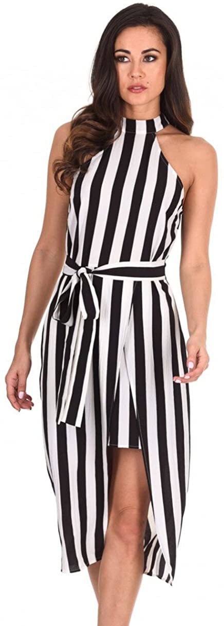 Price:$34.95    AX Paris Women's and White High Neck Striped Dress(Black, Size 6)  Clothing