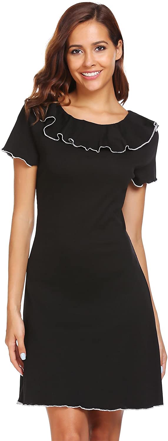 Price:$49.99 ANGVNS Women's A-line Swing Fit Flare Short Sleeve Wedding Guest Dress Black at Amazon Women’s Clothing store