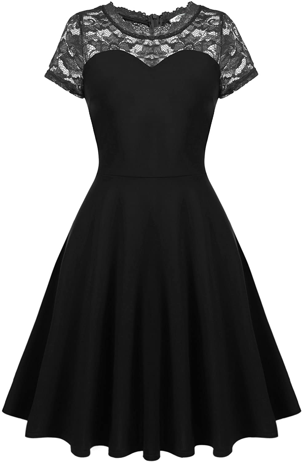 Price:$9.99    Meaneor Women's Vintage Floral Lace Contrast A-line Cocktail Swing Dress  Clothing