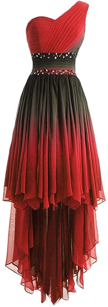 Price:$96.99    Lemai Women's One Shoulder High Low Ruffles Beaded Prom Homecoming Cocktail Dresses  Clothing