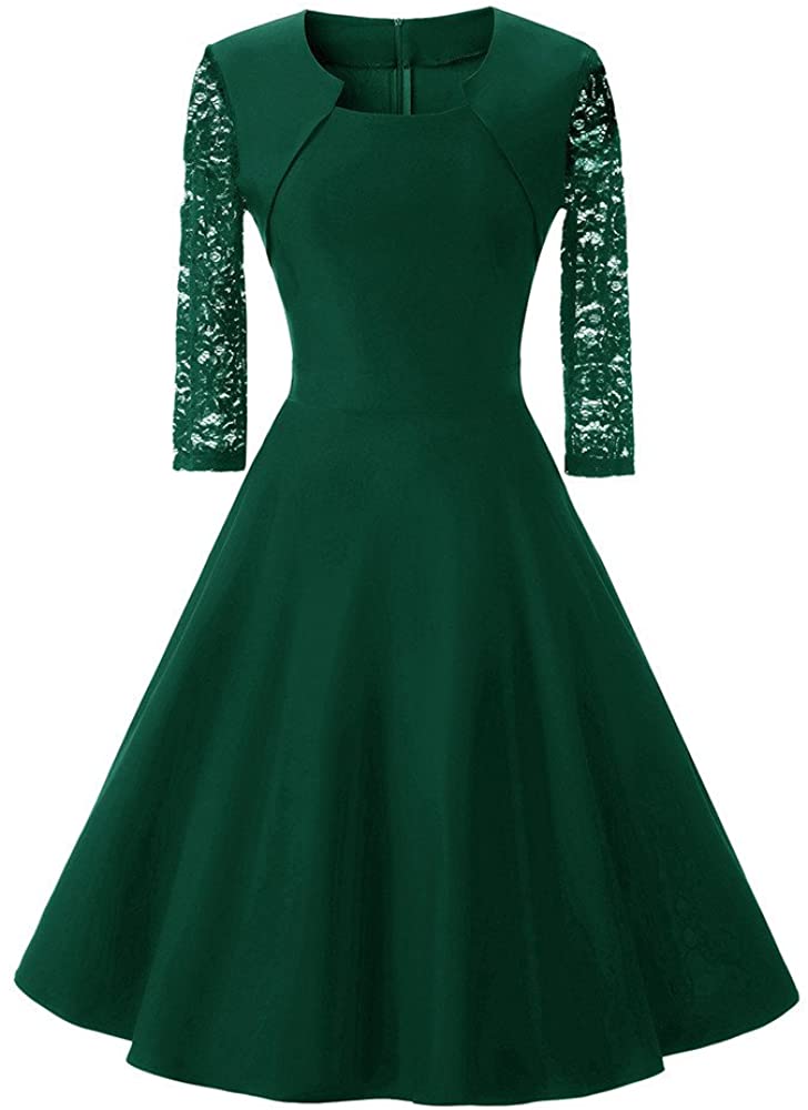 Price:$23.78 Womens Summer Vintage Lace O Neck Three Quarter Sleeve Wedding Cocktail Party Dress at Amazon Women’s Clothing store
