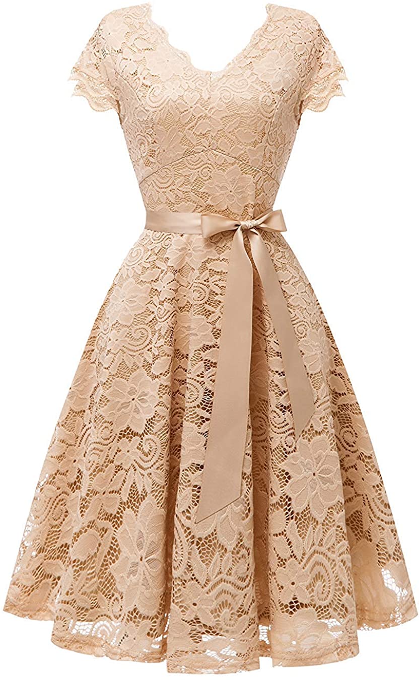 Price:$39.90    Neggcy Women's Short Vintage Lace Dress Cap Sleeve Bridesmaid Party Dress  Clothing