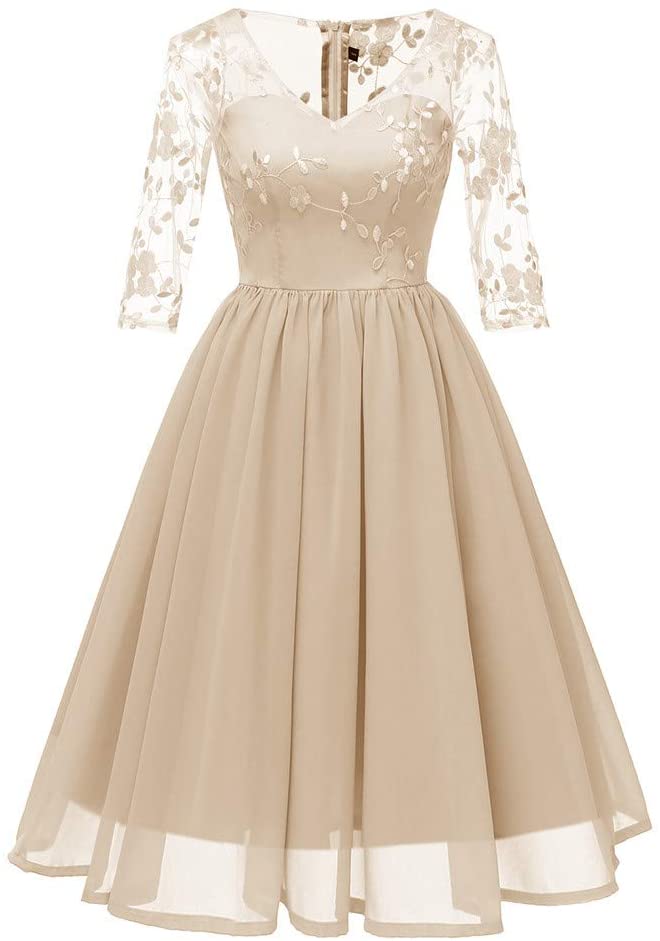 Price:$21.99    Women Long Dress Sexy V-Neck Vintage Lace 3/4 Sleeve Formal Patchwork Wedding Sundress Cocktail Evening Party Skirt  Clothing