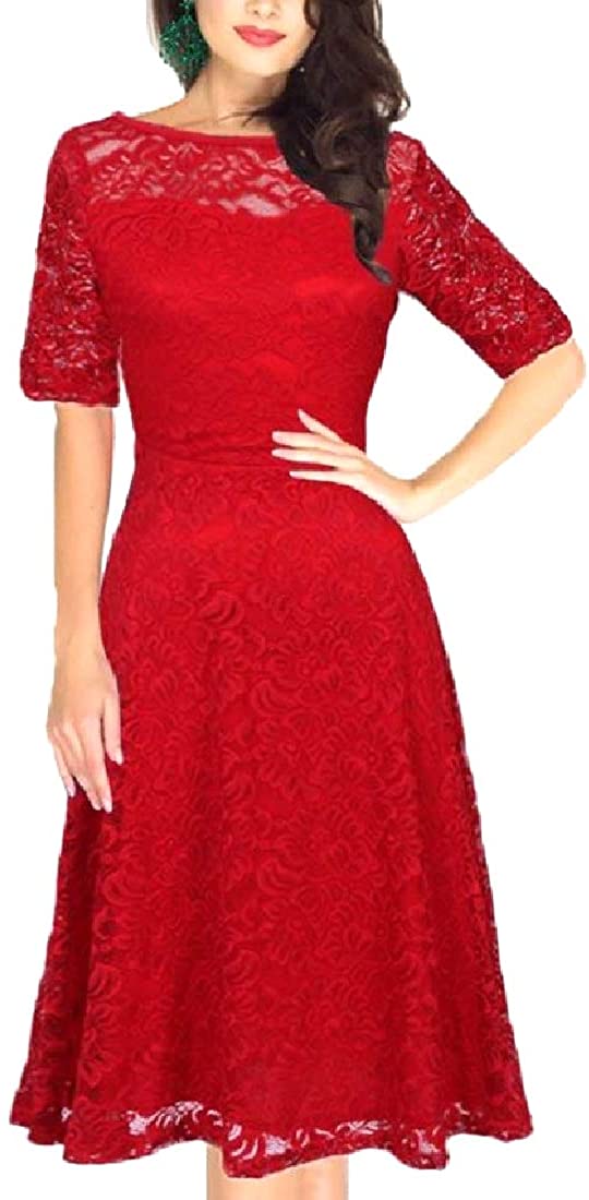 Price:$17.32 Howme Women Lace Patchwork Word Collar Mid Long Fashion Evening Dresses at Amazon Women’s Clothing store