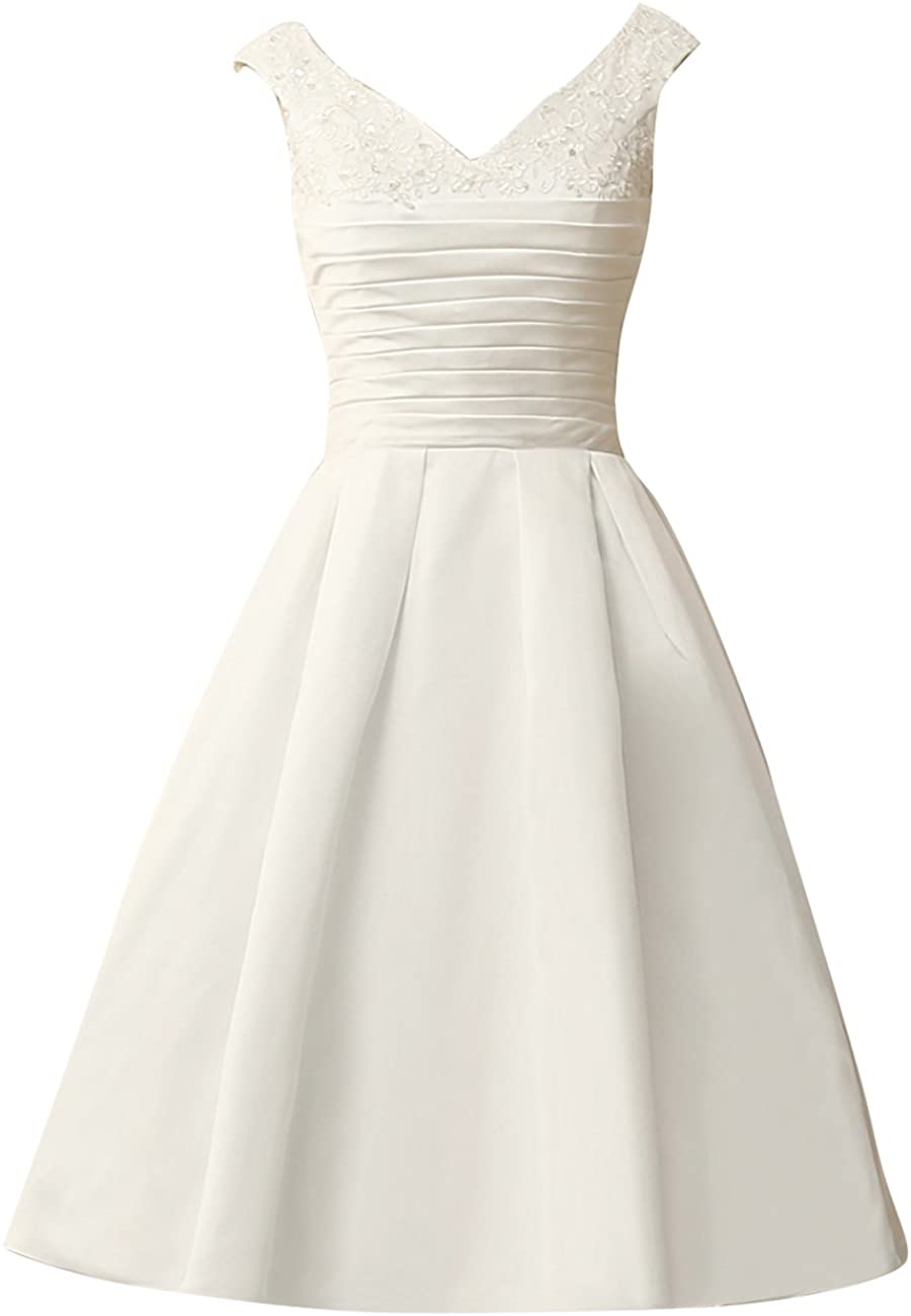 Price:$95.00 Wedding Dress Short Bride Dresses Vintage Bridal Gowns V Neck at Amazon Women’s Clothing store