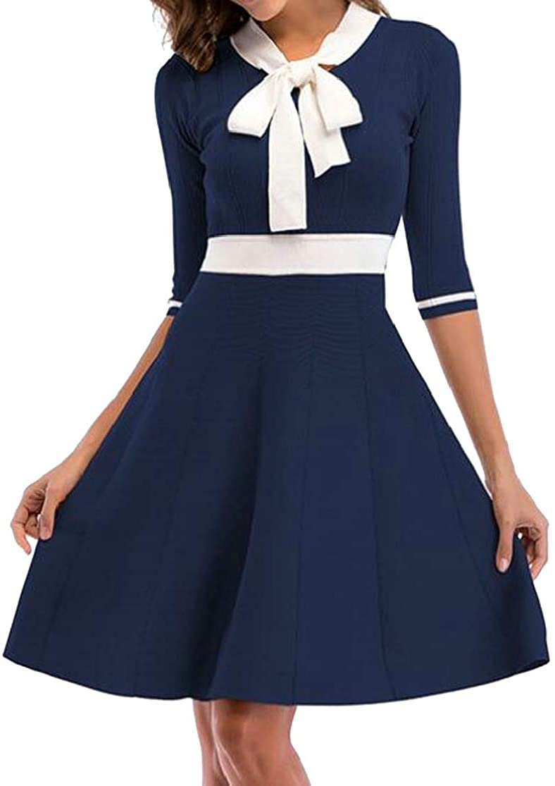Price:$16.00 Cromoncent Women's Slim Fit Knitted Semi-Sleeved Big Pendulum Flare Dress at Amazon Women’s Clothing store