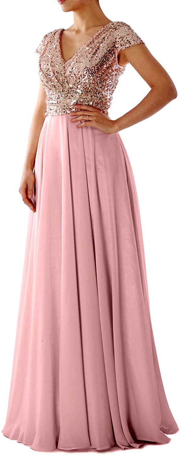 Price:$119.00 MACloth Women Cap Sleeve V Neck Long Evening Gown Sequin Mother of Bride Dresses at Amazon Women’s Clothing store