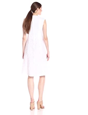 Price:$75.50    Anne Klein Women's Sleeveless Sheer Novelty V-Neck Fit-and-Flare Dress  Clothing