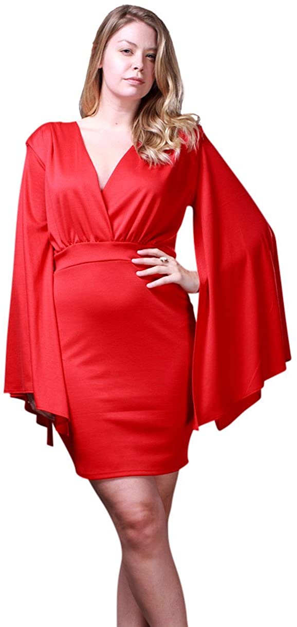 Price:$39.99    Nyteez Women's Plus Size Angel Sleeve Short V-Neck Dress  Clothing