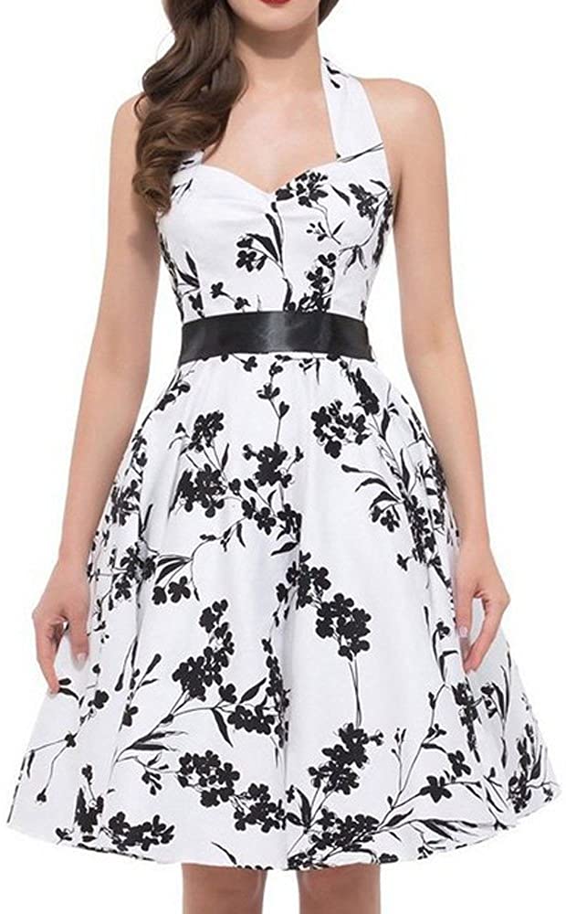 Price:$0.00 Kangma Women Vintage Sleeveless Halter Evening Party Prom Swing Dress at Amazon Women’s Clothing store