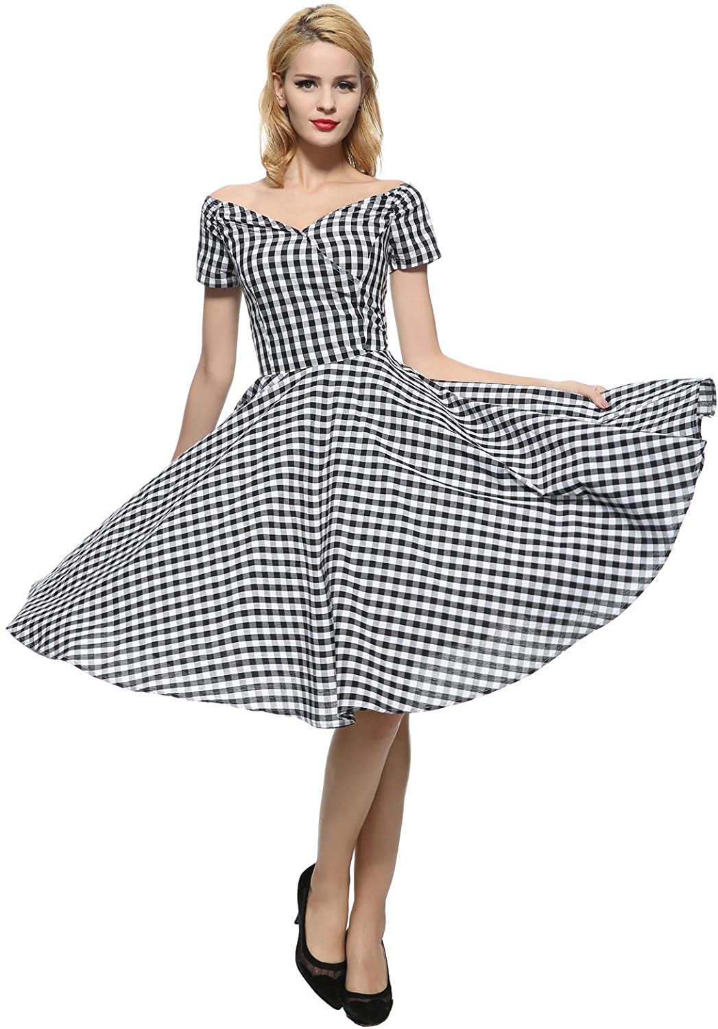 Price:$39.99    Maggie Tang 50s 60s Vintage Swing Rockabilly Pinup Party Full Circle Check Dress  Clothing