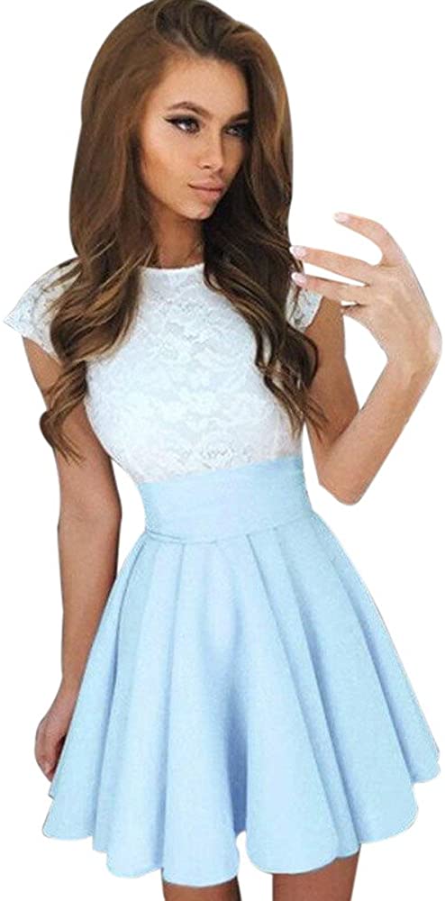 Price:$15.38 DongDong✫Summer Ball Gown Dress, Womens Cute Short Sleeve Lace Party Cocktail Mini Dresses at Amazon Women’s Clothing store