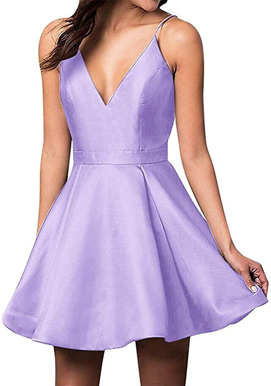 Price:$9.99    PrettyTatum Short Ball Prom Party Gown Homecoming Dress Satin With Pocket Straps  Clothing