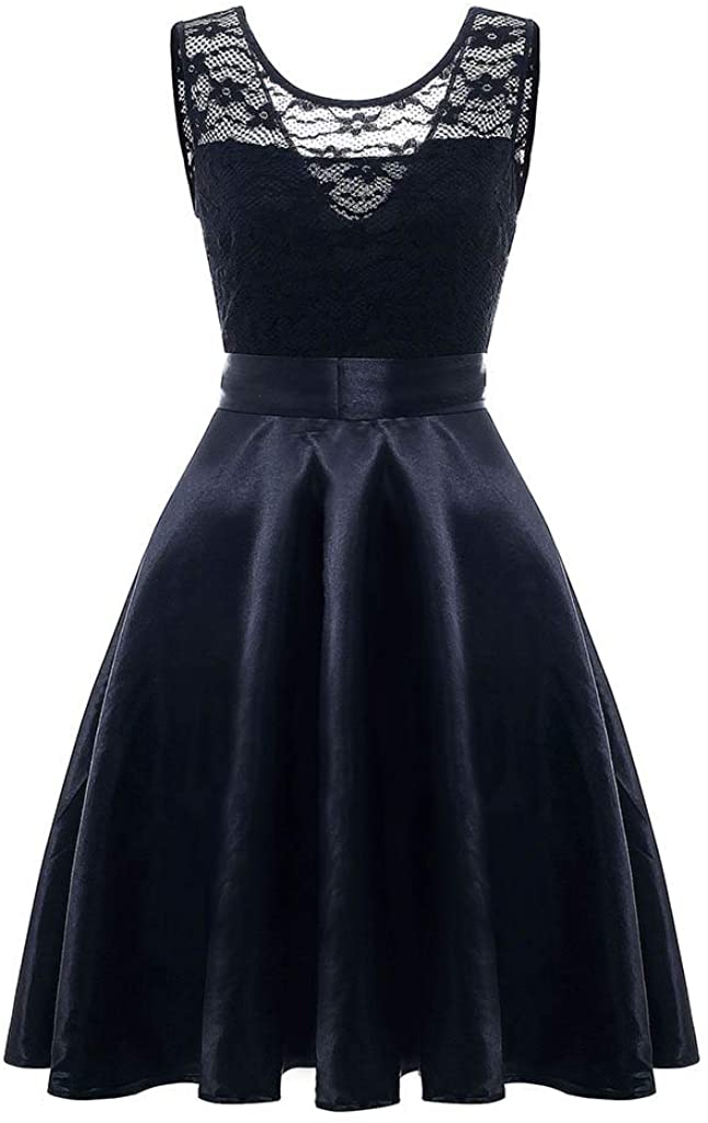 Price:$16.71    Doublelift Women's Sleeveless Cocktail Dress Vintage Lace Fit and Flare Midi Swing Dresses  Clothing