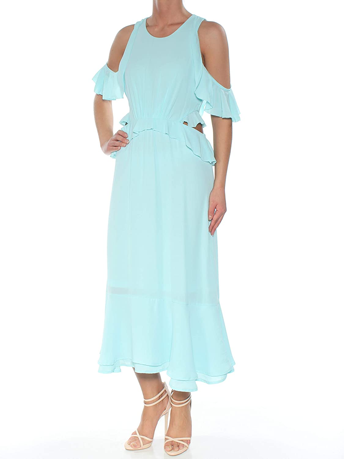 Price:$21.99 Maison Jules Womens Ruffled Cold-Shoulder Midi Dress at Amazon Women’s Clothing store