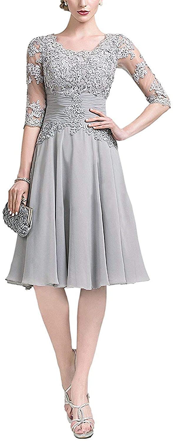 Price:$78.86 tutu.vivi Women's Appliques Short Mother of The Bride Dresses 3/4 Sleeves Chiffon Prom Dress at Amazon Women’s Clothing store