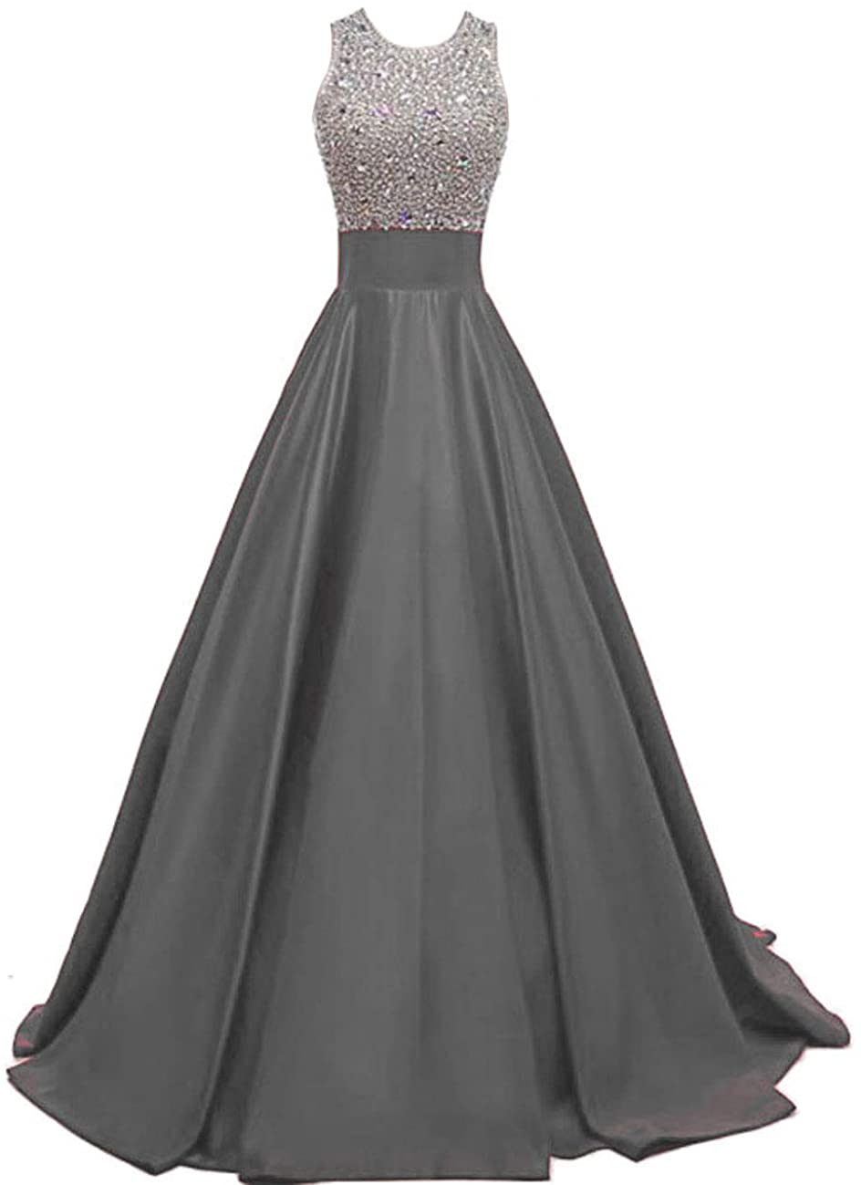 Price:$99.89 Asoiree Women's Jewel Neck Halter Crystal Evening Backless Pocket Sleeveless Prom Dress Long at Amazon Women’s Clothing store