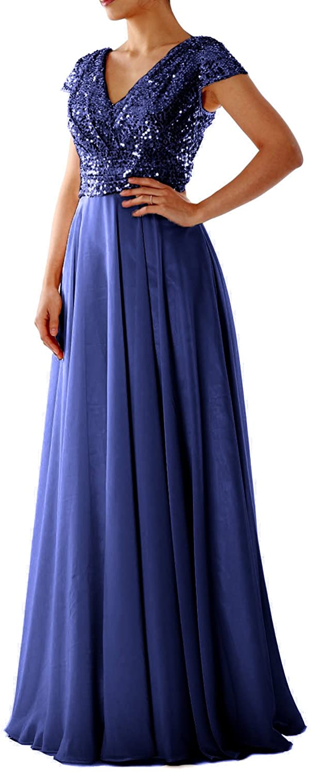 Price:$119.00 MACloth Women Cap Sleeve V Neck Long Evening Gown Sequin Mother of Bride Dresses at Amazon Women’s Clothing store