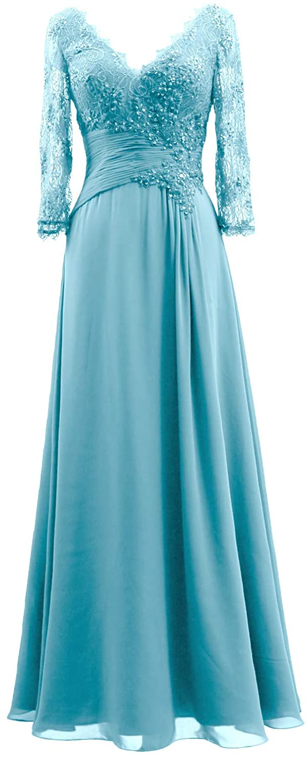 Price:$139.00 MACloth Women V Neck Long Mother of Bride Dresses 3/4 Sleeve Formal Evening Gown at Amazon Women’s Clothing store