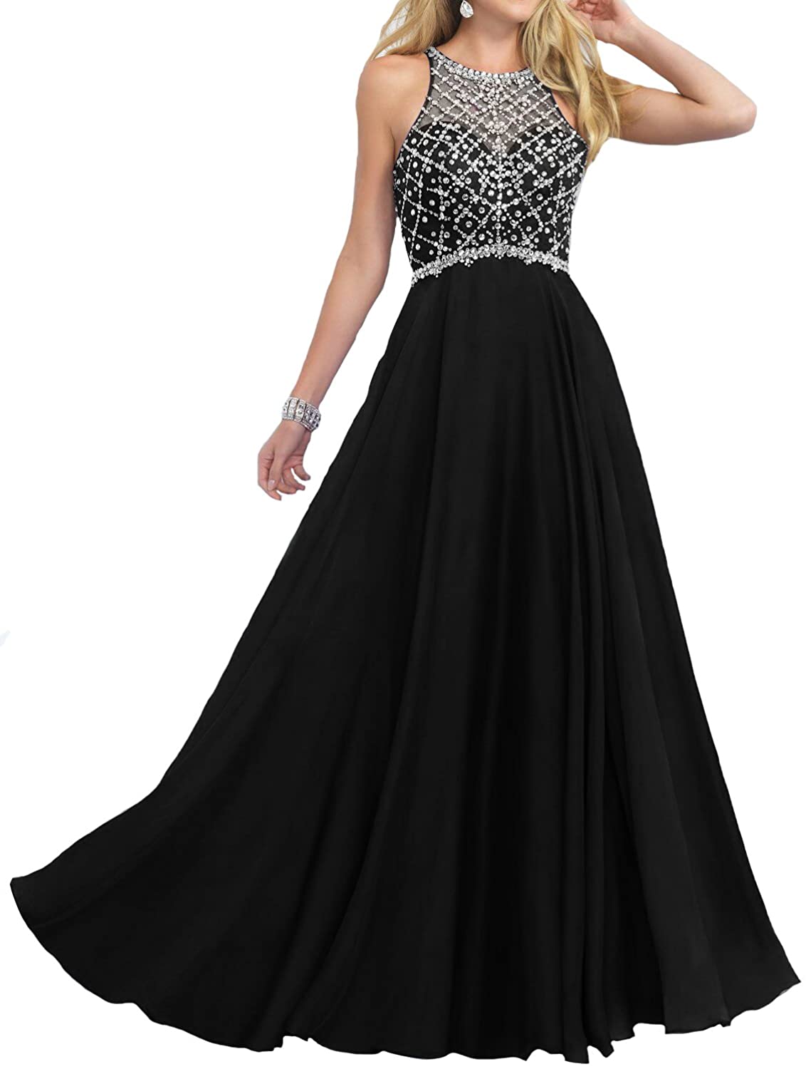 Price:$89.00    Lilyla 2019 Chiffon Long Prom Dresses Sequined Beaded A Line Formal Dress for Women  Clothing