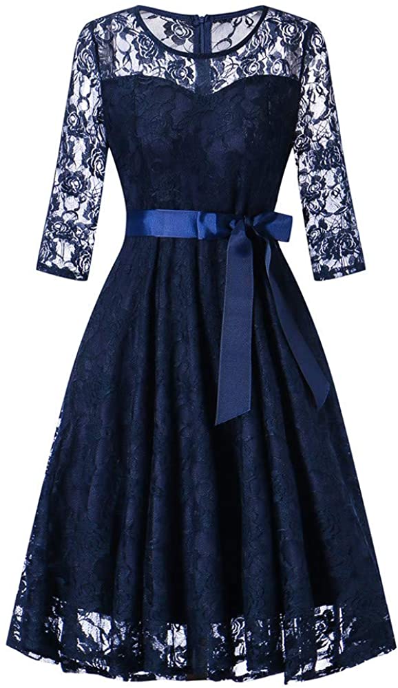 Price:$6.83 DEATU Bridesmaid Lace Dress Women /Long Ladies Wedding Bridesmaid Lace Dress at Amazon Women’s Clothing store