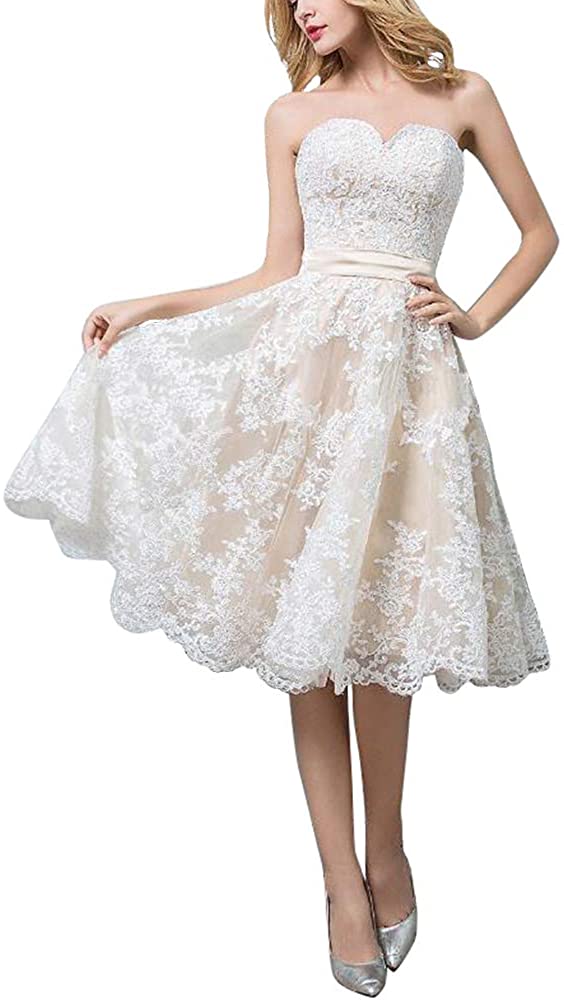 Price:$34.90    Newdeve Light Champagne Lace Strapless Homecoming Dresses Knee Length Swing Backless Dresses  Clothing