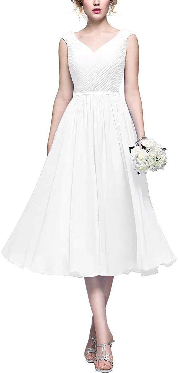 Price:$9.99 Dresspic Wedding Bridesmaid Dress V-Neck Tea Length A Line Dress For Women B003 at Amazon Women’s Clothing store