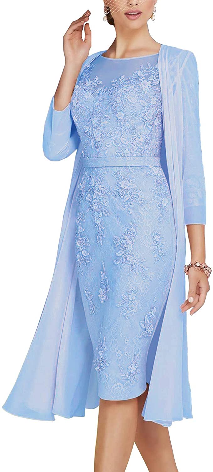Price:$119.00    New Deve Women's Lace Mother Of The Bride Dress Tea Length Sheath 3/4 With Jacket  Clothing