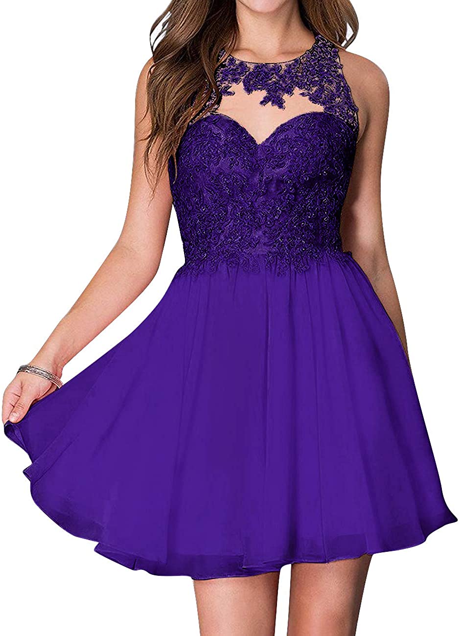 Price:$0.00    Homecoming Dress Cocktail Dresses Evening Party Short Chiffon Applique Lace Gown A line  Clothing