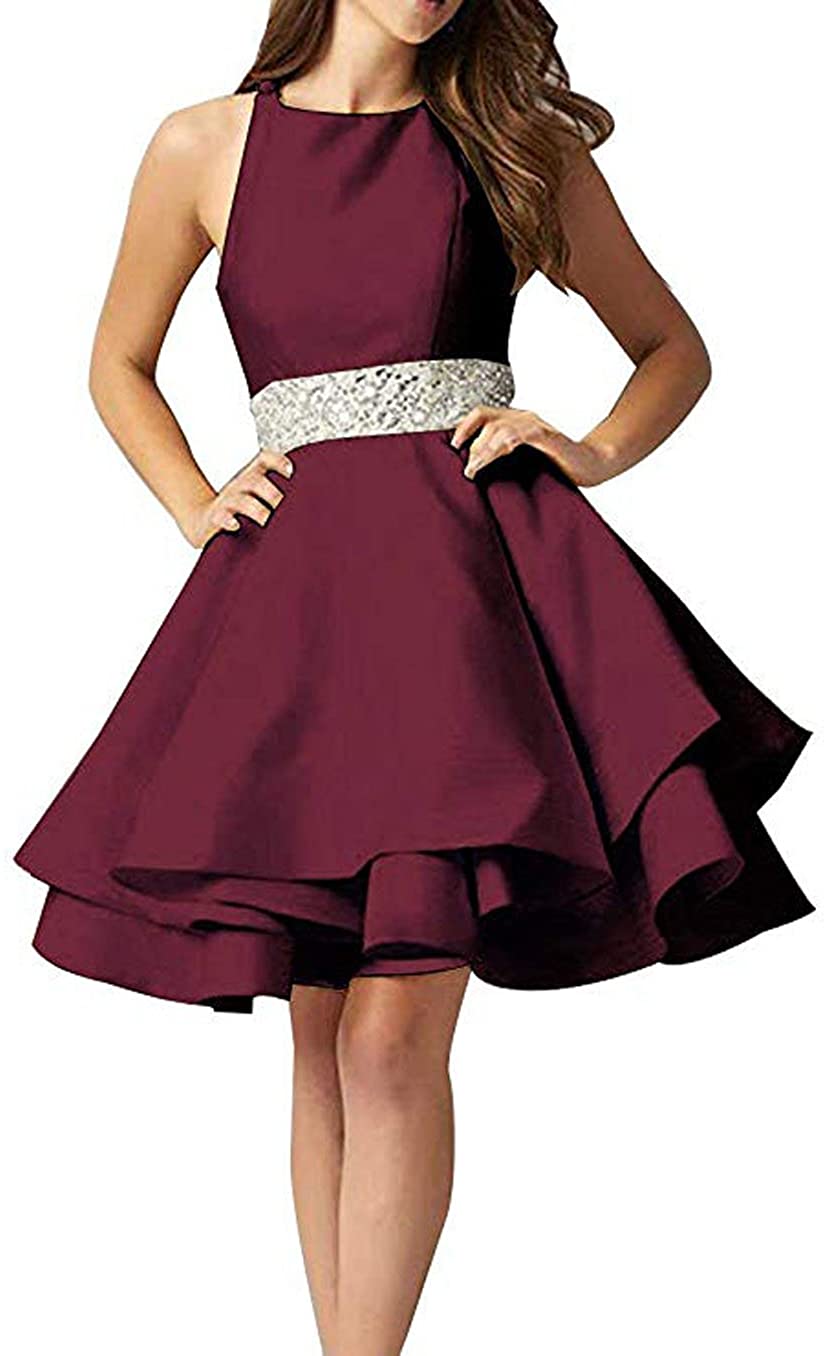 Price:$59.99    PROMNOVAS Women's Beaded A-Line Homecoming Dress Short Backless Prom Gown  Clothing