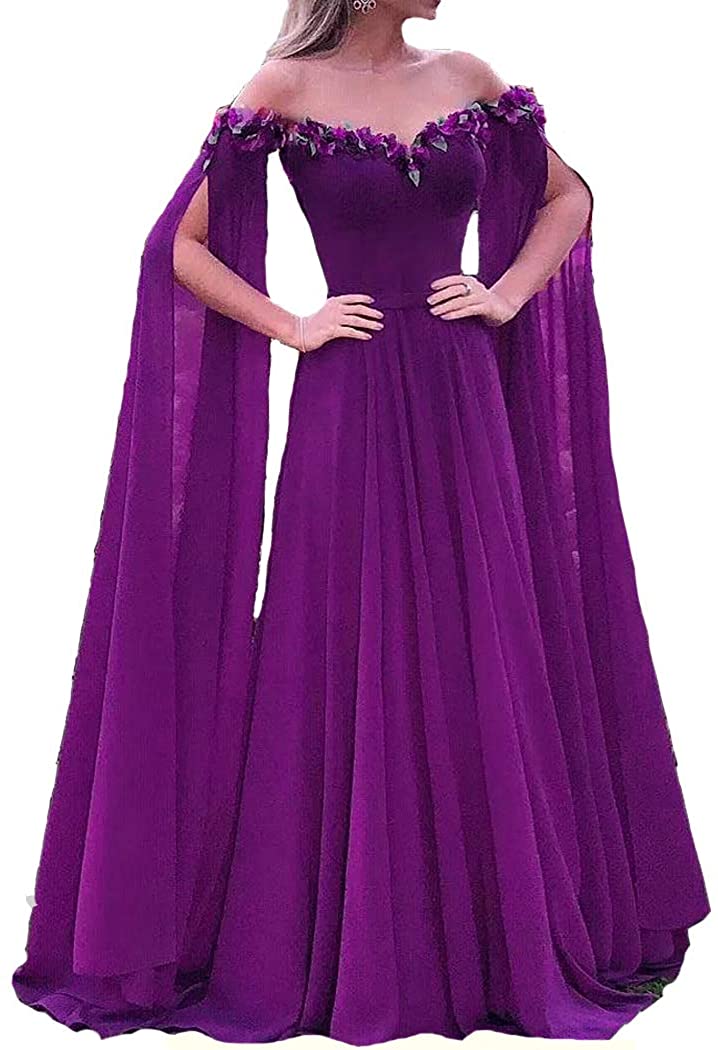 Price:$119.99 Lemai Off The Shoulder Goddess Long Sleeves Cape Prom Evening Dresses at Amazon Women’s Clothing store