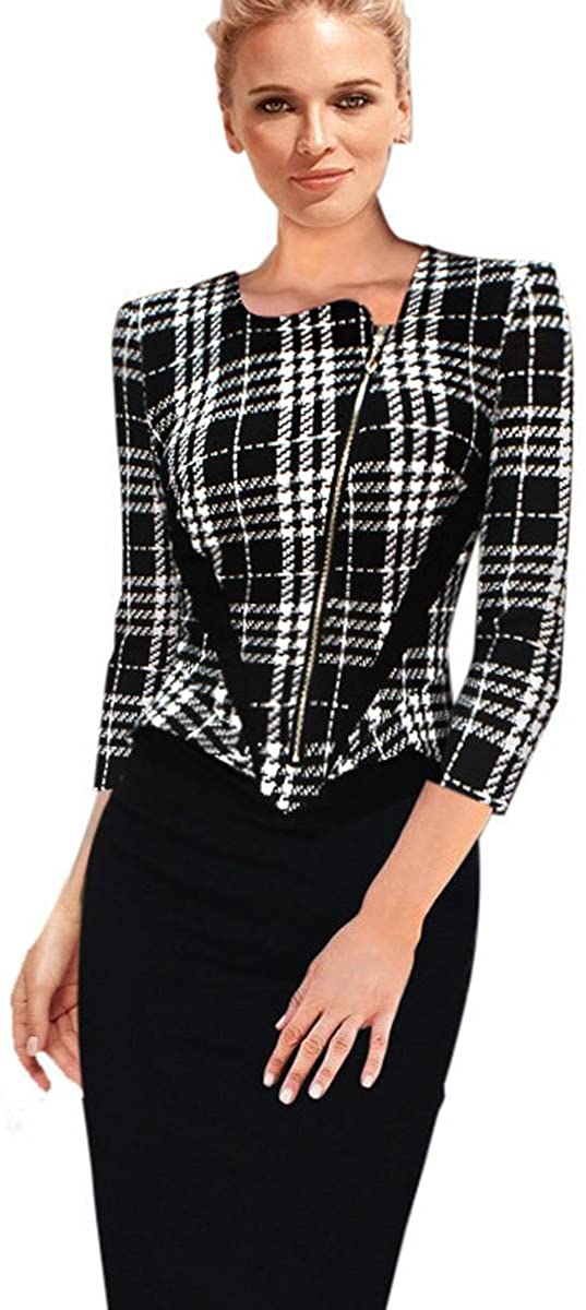 Price:$26.99 MisShow Women's Patchwork 3/4 Sleeve Knee Length Bodycon Pencil Dress at Amazon Women’s Clothing store