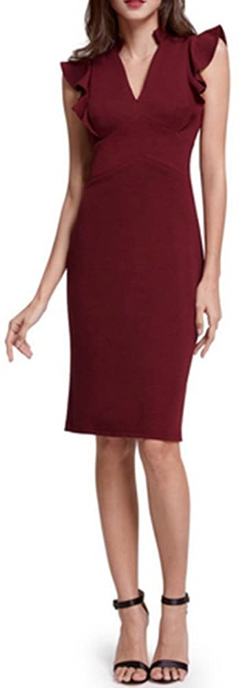 Price:$49.99 kailiya Burgundy Falbala Knee-Length Silm Off-Shoulder Backless V-Neck Ball Gown for Women at Amazon Women’s Clothing store