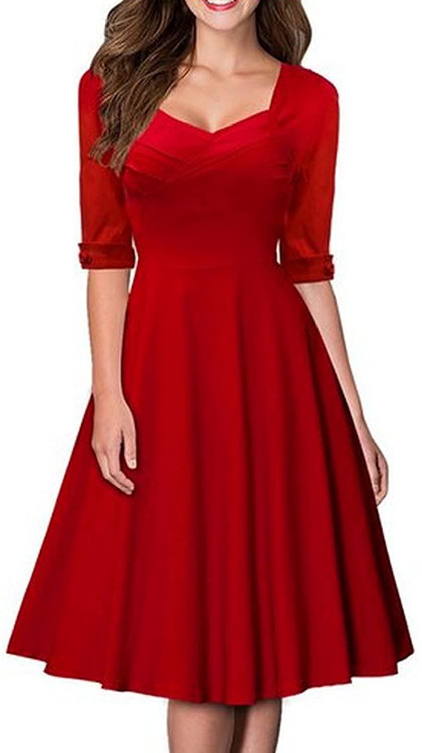 Price:$5.99    SYLVIEY Women's Hepburn Style Short Sleeve Vintage Bridesmaid Party Dress  Clothing